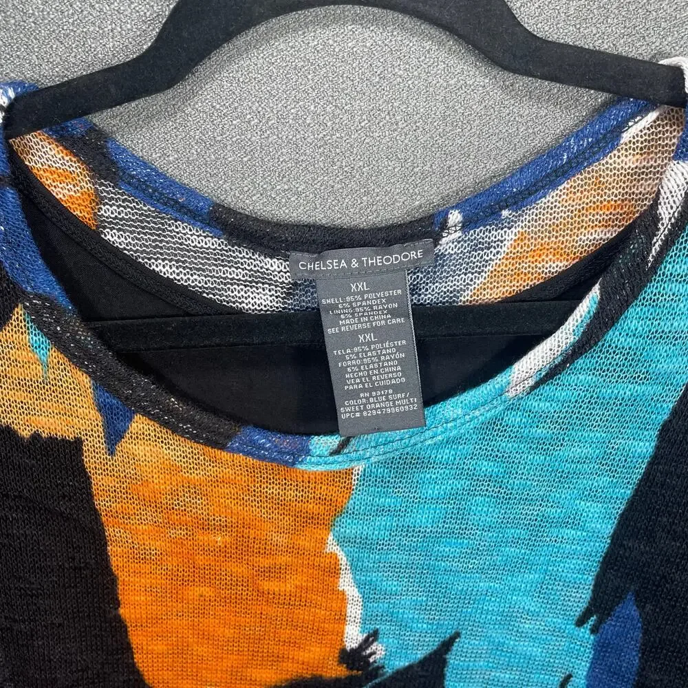 Chelsea and Theodore Printed Pullover Lightweight Knit Top w Tank Artsy Abstract